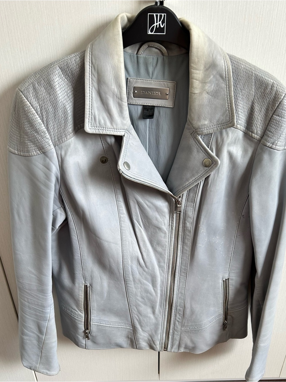 Danier Women’s Light blue-grey Leather Moto Jacket